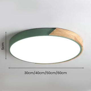 Wood Ceiling Lamp – Modern Round LED Dimmable Flush Mount Lighting Fixture