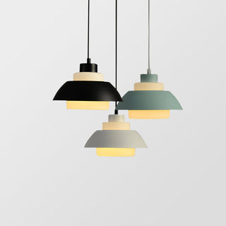 Minimalist aluminium pendant from below — dining ceiling lamp