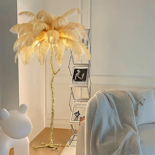 Feather Floor Lamp - Luxury Resin Feather Lamp with Soft Light & Maple Leaf Texture