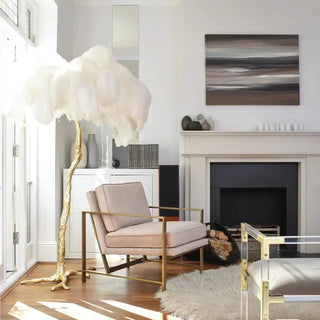 Luxury feather floor lamp — resin maple leaf texture design