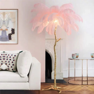 Feather floor lamp detail — luxury resin maple