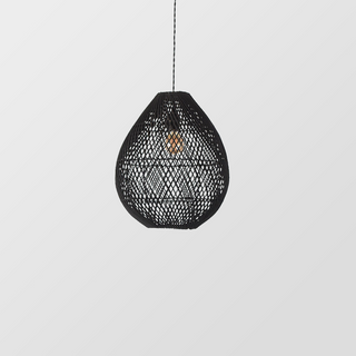Handwoven black wicker pendant for bohemian kitchen