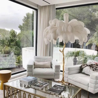 Floor lamp feather texture — luxury resin warm glow