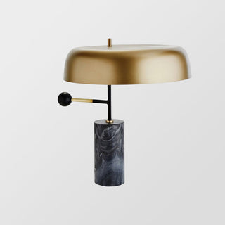 Black metal tall lamp front — marble base gold shade design