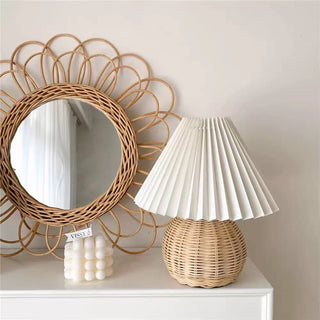 Scandinavian vintage table lamp — ceramic rattan LED warm