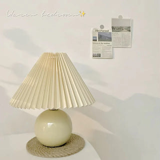 Vintage rattan table lamp — Scandinavian ceramic LED