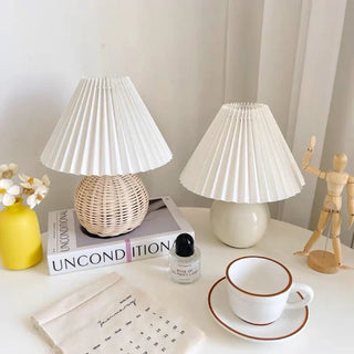 Vintage table lamp rattan — Scandinavian ceramic LED warm