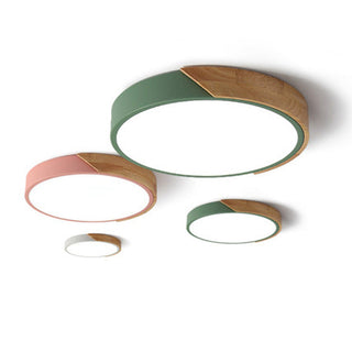 Wood Ceiling Lamp – Modern Round LED Dimmable Flush Mount Lighting Fixture