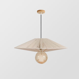 Handmade rope hat pendant hanging in living room — vintage fixture