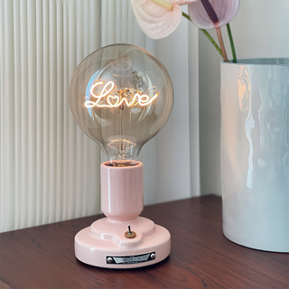 Cat pattern bedside lamp side — pink white LED warm