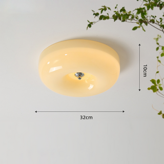Cream Ceiling Lamp – Round Glass Light with Soft Warm Glow for Bedroom
