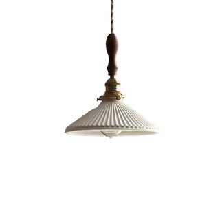 Ceramic pleated pendant top view — retro living room ceiling lamp