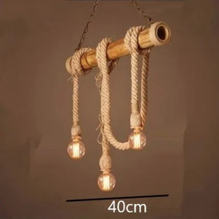 Bamboo Rope Pendant Light – Industrial Triple Bulb Fixture | Rustic Loft Lighting