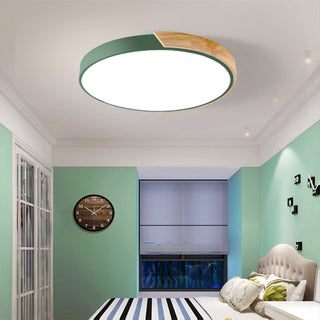 Wood Ceiling Lamp – Modern Round LED Dimmable Flush Mount Lighting Fixture