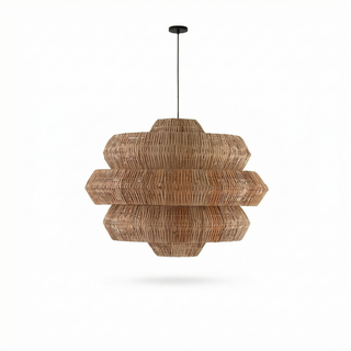 Woven Rattan Pendant Light – Handwoven Shade Dining Room Lamp with Adjustable Cable