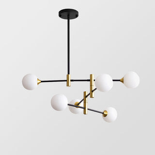 Modern iron sputnik chandelier side — round glass hanging warm