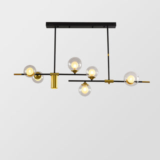 7-light sputnik chandelier close-up — gold tier LED detail
