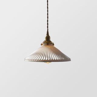 Pleated ceramic pendant close-up — retro style hanging lamp