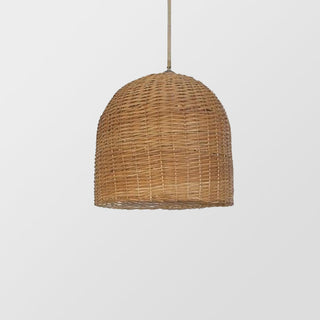 Bamboo rattan basket pendant hanging over kitchen island
