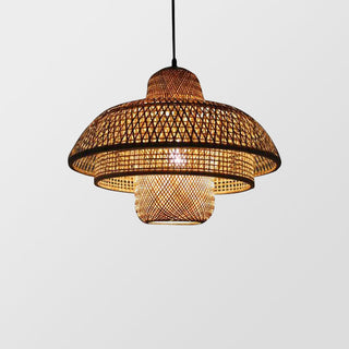 Rattan dome pendant with wicker shade for cozy living room
