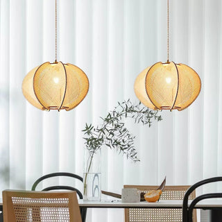 Artisan wooden pendant lamp with rope construction