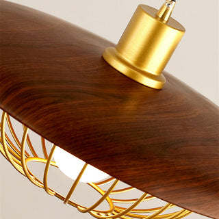 Wrought iron pendant in interior — hollow metal wood hanging lamp