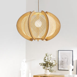 Pendant with irregular wooden form and natural rope