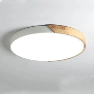 Dimmable modern wood flush mount ceiling lamp, round LED