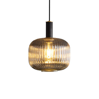 Ribbed pendant from below — oval glass modern kitchen light