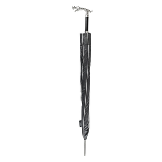 Black pinstripe sculpted jaguar handle automatic men's Italian umbrella close-up