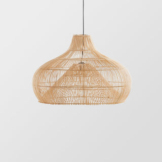 Boho wicker rattan pendant — handwoven kitchen island lamp