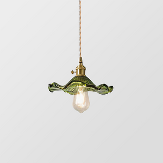 Pendant with hibiscus fluted glass shade and brass base