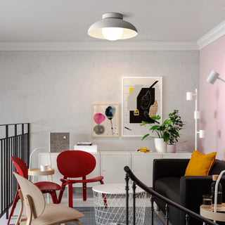 Semi-flush metal ceiling light installed in hallway, contemporary