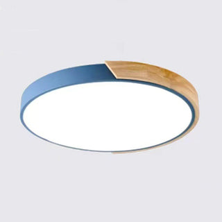 Wood Ceiling Lamp – Modern Round LED Dimmable Flush Mount Lighting Fixture