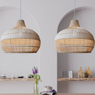 Handwoven wicker rattan pendant — kitchen island lamp