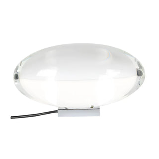 Elegant crystal table lamp illuminated — warm white glow