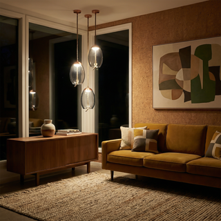 Adjustable Pendant Light – Designer Smoked Glass Lamp with Hemp Rope Accent