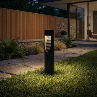 LED Outdoor Floor Lamp – Modern Black Finish Walkway Light Post With Warm Lighting