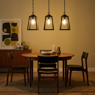 Wrought Iron Pendant Light – Black Glass Dining Room Lighting with Durable Iron Fixture