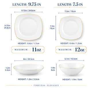 Luxury White Porcelain Dinnerware Set with Gold Rim | Artevaris