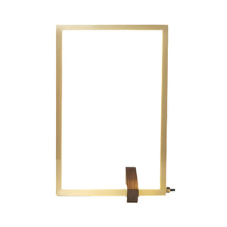 Minimalist walnut lamp side — square copper accent LED