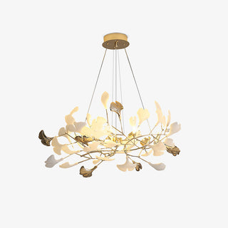 Modern art metal dining chandelier wide view — unique frame warm