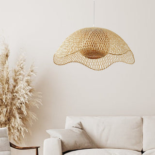 Woven bamboo pendant lamp with adjustable cord length
