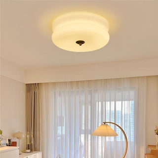 Art Deco Ceiling Light - LED Cream Cake Lamp With Glass Shade & Jade Finish