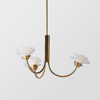 Vintage French rose glass chandelier ambient — brass warm glow
