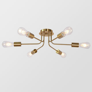 Gold glass semi-flush chandelier — modern 6-shade ceiling light fixture