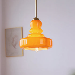 Colorful Bauhaus pendant with gourd glass brass finish