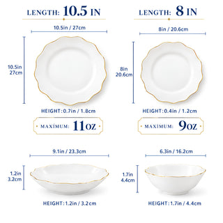 Luxury White Porcelain Dinnerware Set with Gold Rim | Artevaris