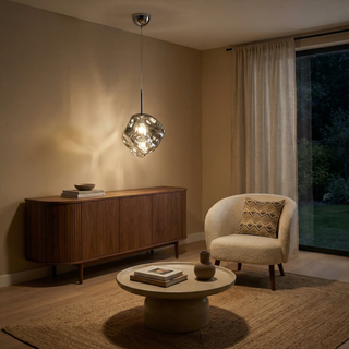 Aurora Nordica Pendant – Adjustable Height Suspension Light With Amber Glass Shade