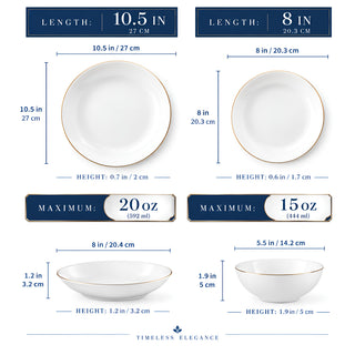 Luxury White Porcelain Dinnerware Set with Gold Rim